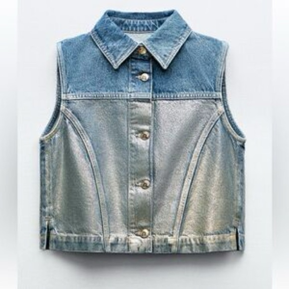 Zara  Denim and Metallic Vest